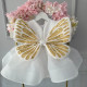Rochie Albă cu Aripi de Fluture Aurii – Rochie Prințesă Zână pentru Fetițe | White Gold Butterflies