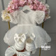 Rochie Botez Albă cu Dantelă Fină, Fundă Mare și Decolteu Inimă – Rochie Prințesă Elegantă | White Beauty