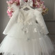 Rochie Botez Albă cu Fluturi, Fundă Mare și Mâneci Lungi – Rochie Prințesă Elegantă Tulle | Little White Butterflies