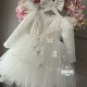 Rochie Botez Albă cu Fluturi, Fundă Mare și Mâneci Lungi – Rochie Prințesă Elegantă Tulle | Little White Butterflies