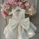 Rochie Botez Albă cu Paiete Argintii, Fundă Mare și Guler Elegant – Rochie Prințesă Strălucitoare |White Beauty