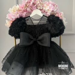 Rochie Neagră Elegantă cu Fundă Mare și Trandafiri – Rochie Prințesă Tulle | Black New Baby Look