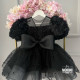 Rochie Neagră Elegantă cu Fundă Mare și Trandafiri – Rochie Prințesă Tulle | Black New Baby Look