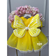 Rochie Galbenă cu Aripi de Fluture – Rochie Prințesă Zână pentru Fetițe | Yellow Butterfly Dress