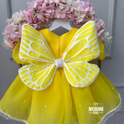 Rochie Galbenă cu Aripi de Fluture – Rochie Prințesă Zână pentru Fetițe | Yellow Butterfly Dress