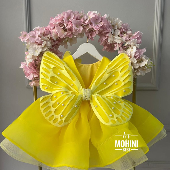 Rochie Galbenă cu Fluturi și Aripi Detașabile – Rochie Prințesă Zână Yellow Butterfly