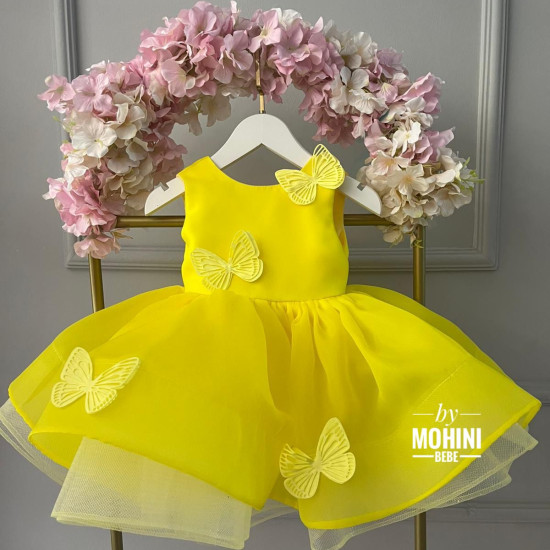 Rochie Galbenă cu Fluturi și Aripi Detașabile – Rochie Prințesă Zână Yellow Butterfly