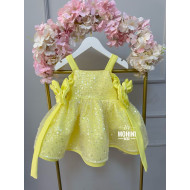 Rochie Galbenă cu Paiete și Fundițe – Rochie Prințesă Tulle pentru Fetițe | Yellow Bows