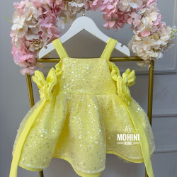 Rochie Galbenă cu Paiete și Fundițe – Rochie Prințesă Tulle pentru Fetițe | Yellow Bows