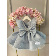 Rochie Prințesă Albastru Deschis cu Fundă Mare, Pene și Paiete – Rochie Elegantă Tulle | Blue Sami