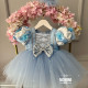 Rochie Prințesă Albastră Deschis cu Mâneci Bufante și Fundă Paiete – Rochie Cinderella Elegantă Tulle | Blue Fairytale Dress