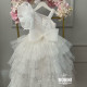 Rochie Prințesă Albă cu Paiete, Volane Multiple și Trenă Lungă – Rochie Scânteietoare Elegantă | New Wow