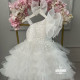 Rochie Prințesă Albă cu Paiete, Volane Multiple și Trenă Lungă – Rochie Scânteietoare Elegantă | New Wow