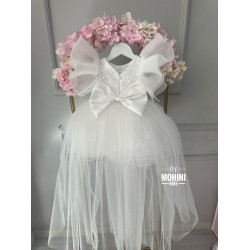 Rochie Prințesă Albă cu Paiete, Volane Multiple și Trenă – Rochie Scânteietoare Elegantă Tulle | WoW