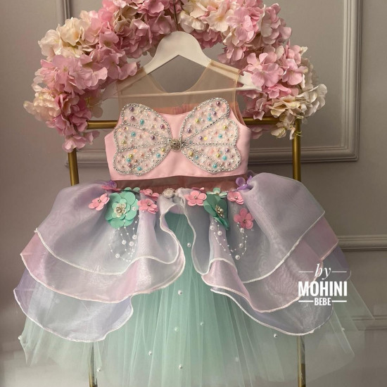 Rochie Prințesă Multicolor cu Fluture de Perle – Rochie Elegantă pentru Zi Onomastică | Mermaid Story