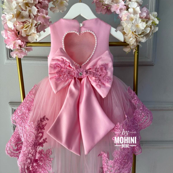 Rochie Prințesă Roz cu Dantelă și Trenă – Rochie Elegantă Fetita | Special Pink Lace
