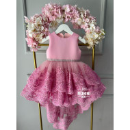 Rochie Prințesă Roz cu Dantelă și Trenă – Rochie Elegantă Fetita | Special Pink Lace