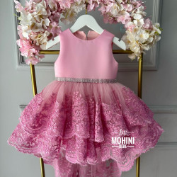 Rochie Prințesă Roz cu Dantelă și Trenă – Rochie Elegantă Fetita | Special Pink Lace