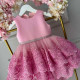 Rochie Prințesă Roz cu Dantelă și Trenă – Rochie Elegantă Fetita | Special Pink Lace