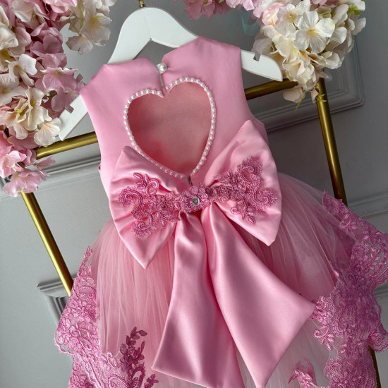 Rochie Prințesă Roz cu Dantelă și Trenă – Rochie Elegantă Fetita | Special Pink Lace