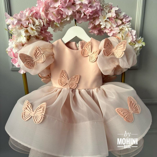 Rochie Prințesă Roz cu Fluturi 3D și Aripi la Spate – Rochie Elegantă Tulle | Lux Butterfly