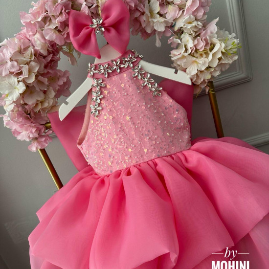Rochie Prințesă Roz cu Fundă Mare Spectaculoasă – Rochie Elegantă Tulle | Special Pink