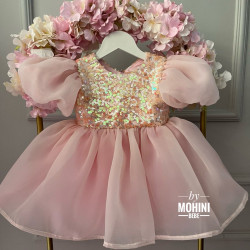 Rochie Prințesă Roz cu Paiete și Fundă Mare – Rochie Elegantă Tulle | Antonela