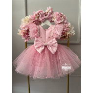 Rochie Prințesă Roz cu Pene și Perle – Rochie Elegantă Tulle pentru Fetițe | Little Baby Pink Pearls