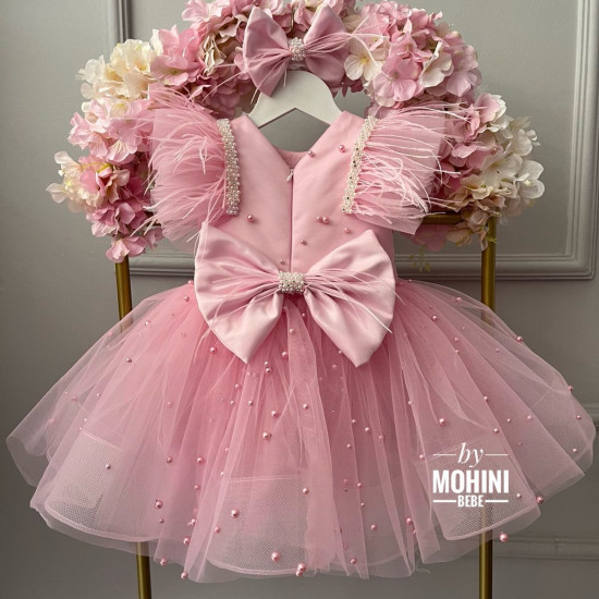 Rochie Prințesă Roz cu Pene și Perle – Rochie Elegantă Tulle pentru Fetițe | Little Baby Pink Pearls