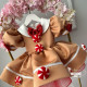Rochie Prințesă Turtă Dulce Maro cu Guler Alb și Decorațiuni Peppermint – Rochie Gingerbread | Fairy Dress Bow