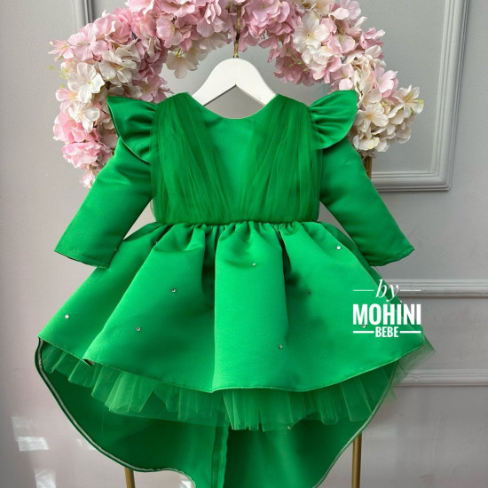 Rochie Prințesă Verde Smarald cu Volane și Mâneci cu Volănașe – Rochie Elegantă Satin Tulle | Para Princesas