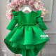 Rochie Prințesă Verde Smarald cu Volane și Mâneci cu Volănașe – Rochie Elegantă Satin Tulle | Para Princesas