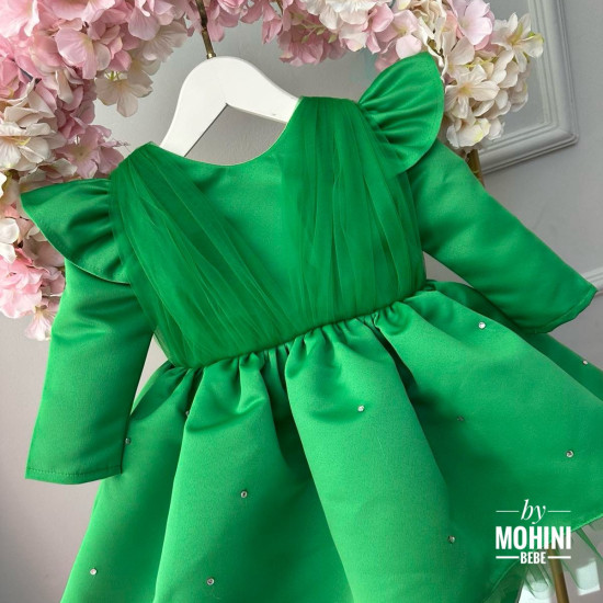 Rochie Prințesă Verde Smarald cu Volane și Mâneci cu Volănașe – Rochie Elegantă Satin Tulle | Para Princesas