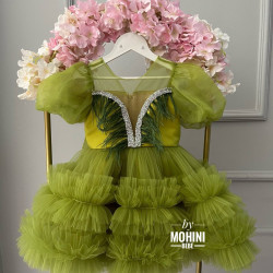 Rochie Prințesă Verde cu Fundă Mare și Volane – Rochie Elegantă Tulle | Green For a Special Princess