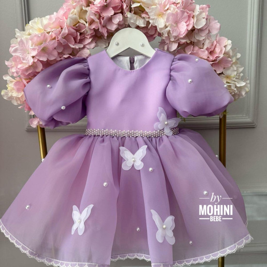 Rochie Prințesă cu Aripi de Fluture Mov – Rochie de Botez Zână pentru Fetițe } Lilac Luxury Butterfly Dress