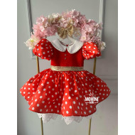 Rochie Roșie cu Buline Albe și Fundă Aurie – Rochie Prințesă Elegantă Red Min