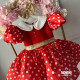 Rochie Roșie cu Buline Albe și Fundă Aurie – Rochie Prințesă Elegantă Red Min