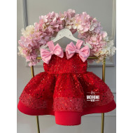 Rochie de Ocazie Fetițe Roșie cu Fundițe Roz – Rochie Prințesă cu Paiete | Samantha