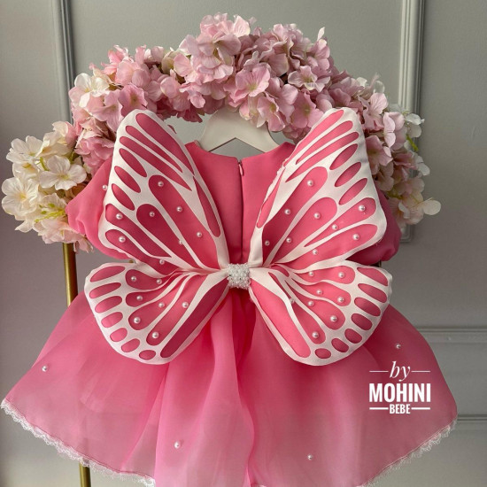 Rochie de Ocazie Prințesă cu Aripi de Fluture – Roz Aprins, pentru Botez și Aniversări | New Pink Luxury Butterfly Dress