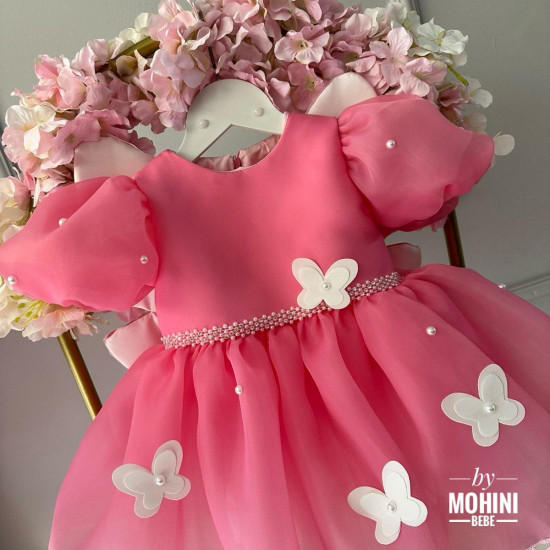Rochie de Ocazie Prințesă cu Aripi de Fluture – Roz Aprins, pentru Botez și Aniversări | New Pink Luxury Butterfly Dress