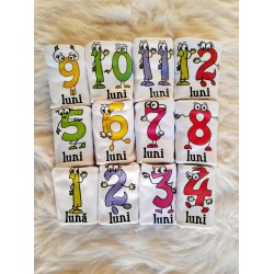 Set 12 body bebelusi cu cifre haioase, 0-12 luni 