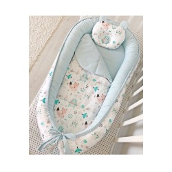 Set baby nest BLUE ANIMAL PRINT din bumbac organic