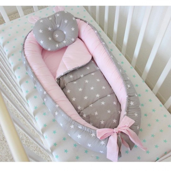 Set baby nest GRAY STAR din bumbac organic