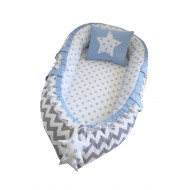 Baby nest GRAY ZIGZAG BLEU din bumbac organic