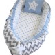 Baby nest GRAY ZIGZAG BLEU din bumbac organic