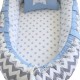 Baby nest GRAY ZIGZAG BLEU din bumbac organic