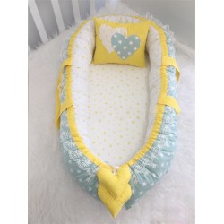 Baby nest GREEN WHITE STAR din bumbac organic