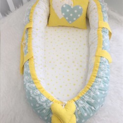 Baby nest GREEN WHITE STAR din bumbac organic