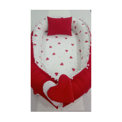 Baby nest RED HEARTS din bumbac organic