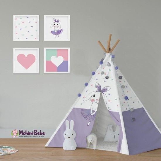 Set personalizat decoratiuni camera copii PURPLE BUNNY